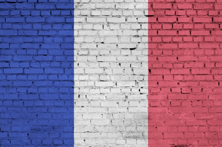 france flag is painted onto an old brick wall